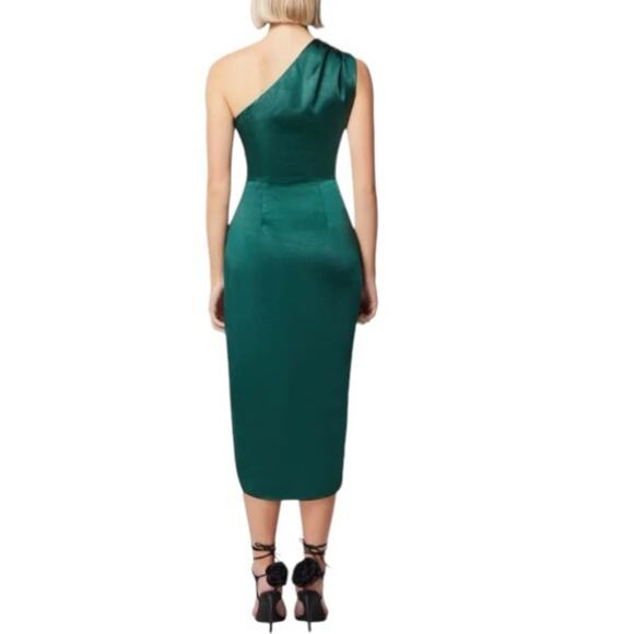 Elliatt One Shoulder Satin Dress with Leg Slit Emerald Green Size XS Cocktail - Picture 3 of 6